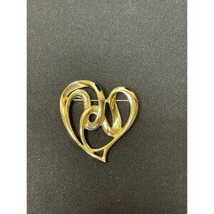 Vintage Gold Infinity Heart Twisted Brooch Pin Jewelry Costume